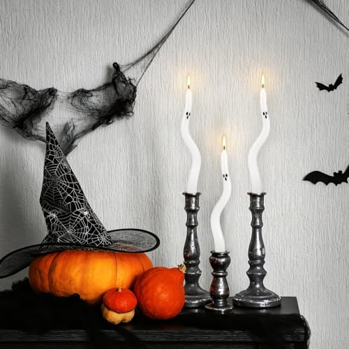 Ghost White Halloween Candle Taper Set - Indoor Spooky Decor for Tables & Mantel