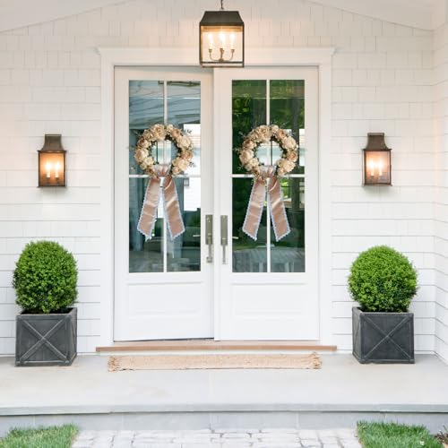 Khaki Satin Wreath Sash Set - 2 Pieces with Plain Trim for Front Door Decor