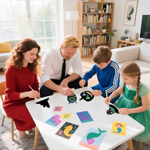 Rainbow Scratch Paper Art Set with Wooden Sticks & String - Halloween DIY Decorations (H-2)