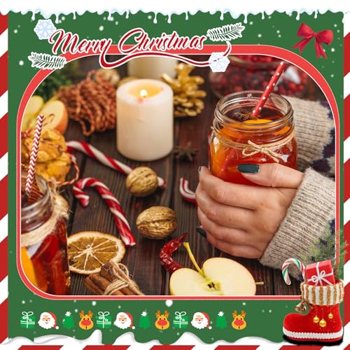 Christmas Paper Straws 500 Pcs - Red & White Stripe Dot, Holiday Party Supplies