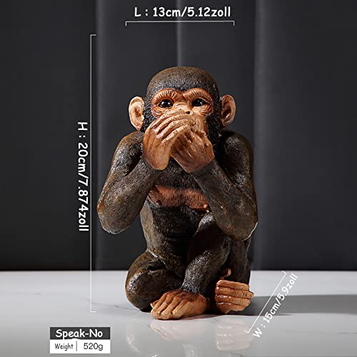 Set of 3 Monkey Statues - Hear No Evil See No Evil Speak No Evil Resin Sculptures for Home Office Decor - Large Brown Monkeys