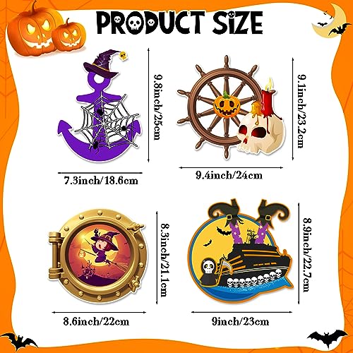 Halloween Cruise Door Magnets Set - Skeleton, Ghost, Witch Hat, Anchor, Ship & Hatch - 4 Pcs