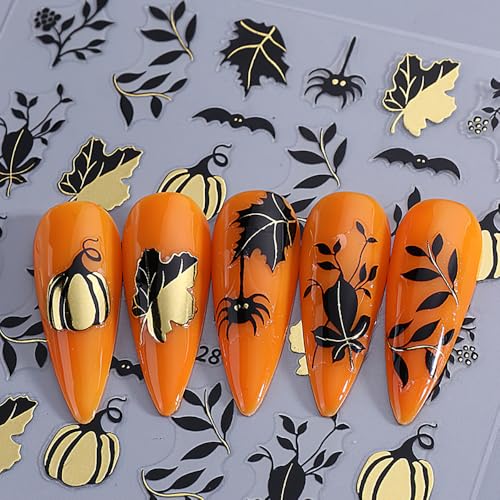 Halloween Nail Sticker Decals Pumpkin Bat Leaf Self-Adhesive Charms for Nails - Color02