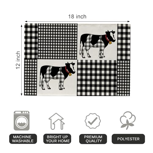 Cow Plaid Check Placemats Set of 4 - 12x18 Inch Rustic Table Decor