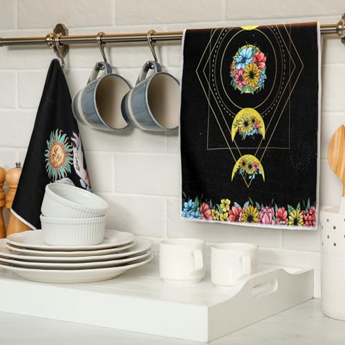 Moon Witchy Kitchen Towels Set of 6 - Boho Farmhouse Microfiber Dish Cloths