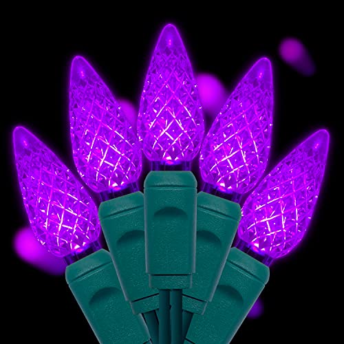 Purple C6 LED Christmas Lights String 50 Count Outdoor Garden Patio Decoration
