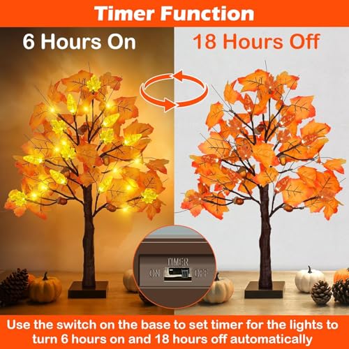Classic Style 3 2 Pack 24-Inch Prelit Fall Maple Trees with LED Lights & Decorations