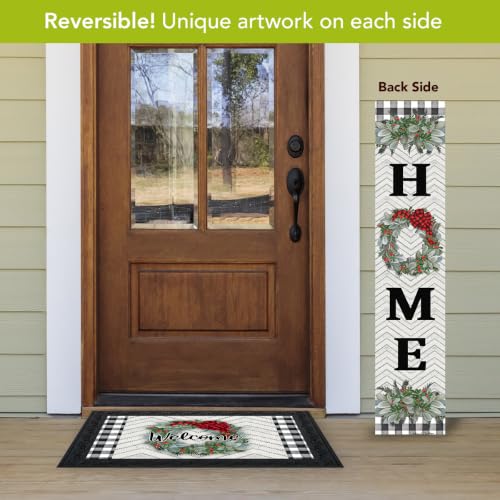 Reversible Fall Porch Leaner with Pumpkin Wreath - 47x9.5 Pine Decor