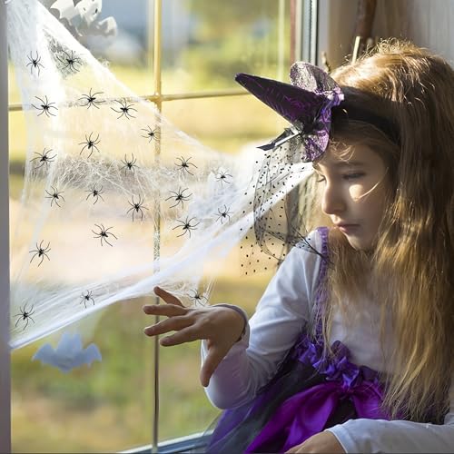 Halloween Cobwebs Decorations Set with 40 Spiders for Indoor & Outdoor Spooky Decor