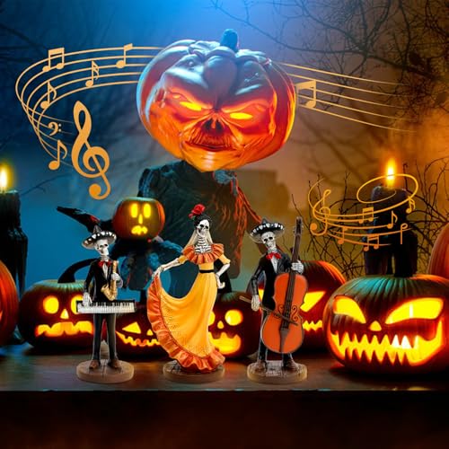 Day of the Dead Skeleton Figurines Set of 3 - Mariachi Band Halloween Decor