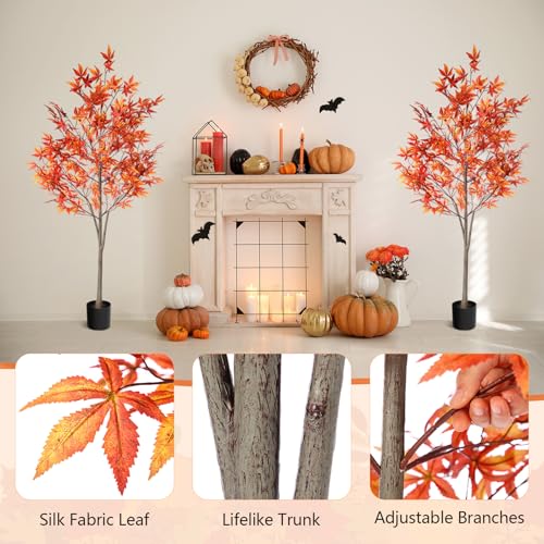 Artificial Maple Tree with Autumn Leaves - 4.92ft Fall Decor, 2 Pack