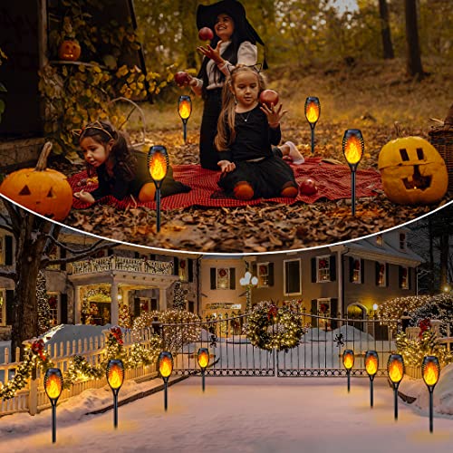 6 Pack Solar Torch Lights with Flickering Flame - Outdoor Garden Pathway Decor - Orange
