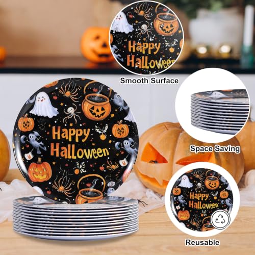 Black Halloween Melamine Dinner Plates - 10-Inch, 12-Piece Set