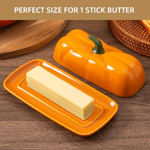 Orange Pumpkin Ceramic Butter Dish with Lid - Fall Kitchen Decor - Variation of THIS listing