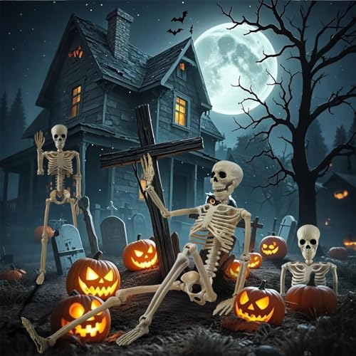 Halloween Skeleton Decoration Set - Life Size Posable Human Skeletons 4 Pack