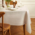 Pure Linen Tablecloth 60 x 90 Inches Natural & White Narrow Stripe - Handcrafted