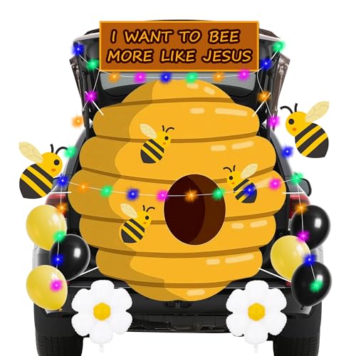 Halloween Bee Theme Car Decorations Kit with Balloons & LED String Lights - Trunk or Treat