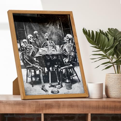14x11 Inch Framed Skeleton Wall Art - Gothic Halloween Decor, Occult, Horror