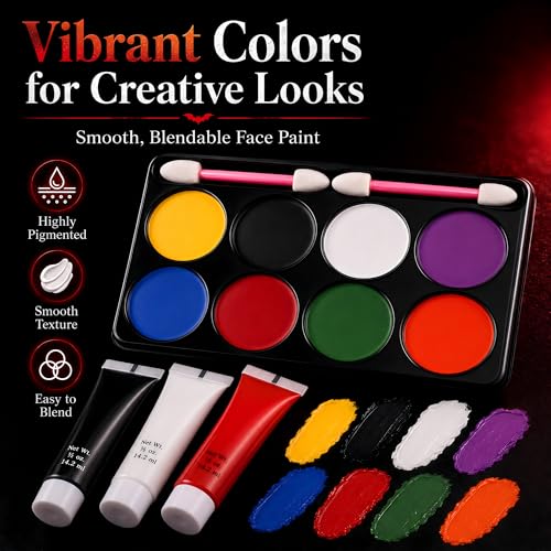 8-Color Halloween Face & Body Paint Kit with Fake Blood & Imitation Skin