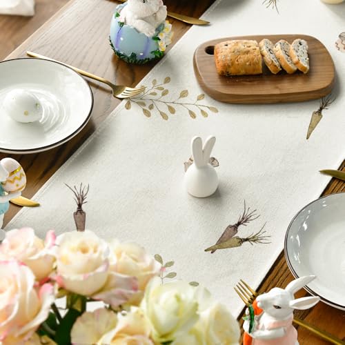 Easter Bunny Table Runner 13 x 90 Inch - Spring Summer Holiday Kitchen Decor Beige
