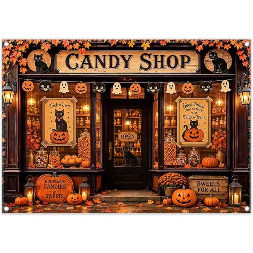 Halloween Candy Shop Backdrop 7x5ft Fall Party Banner for Photos & Events