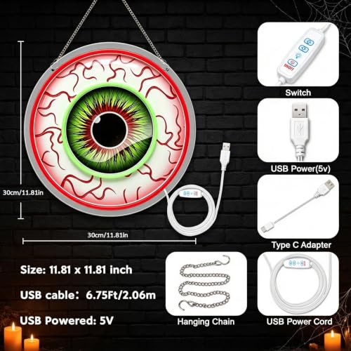 Eyeball Neon Sign Halloween Decorations Dimmable Wall Light - Red & Green Variation