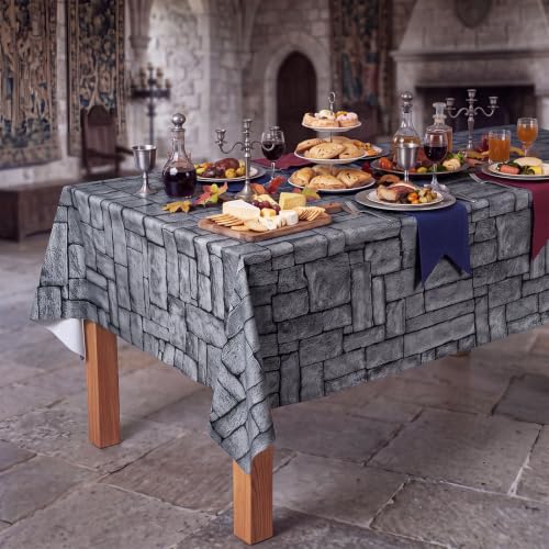 Stone Wall Tablecloth Roll 100ft x 54in Plastic with Cutter Box - Gray Texture