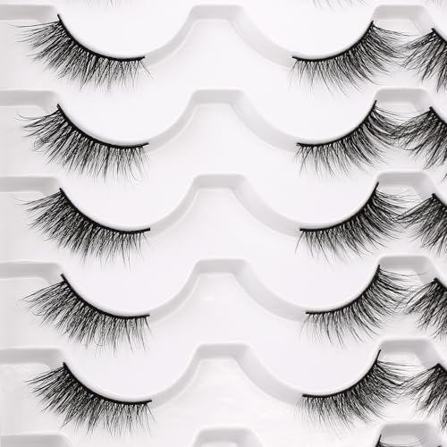 Half False Eyelashes Wispy Cat Eye Look Pack - 2 Styles, 16 Pairs, Fluffy Lashes for Natural & Glam Makeup - Lovely Variation