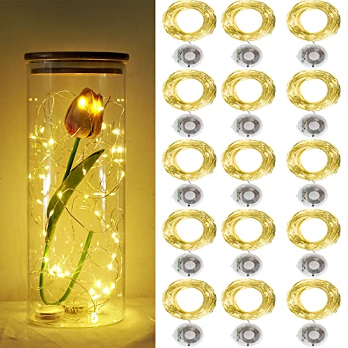 Battery Operated Fairy Lights with Timer - 20 LED Twinkle Firefly String Lights, 7.2ft Silvery Wire, Warm White, 15 Pack