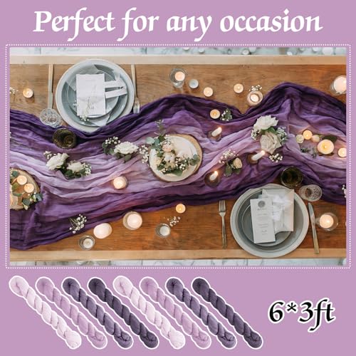 Remagr Gradient Purple Cheesecloth Table Runner - 12 Pcs Boho Decor