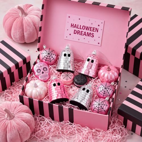 Halloween Disco Ghost Ornaments - Pink Mirror Ghosts for Halloween Party Decor - 12 Pcs
