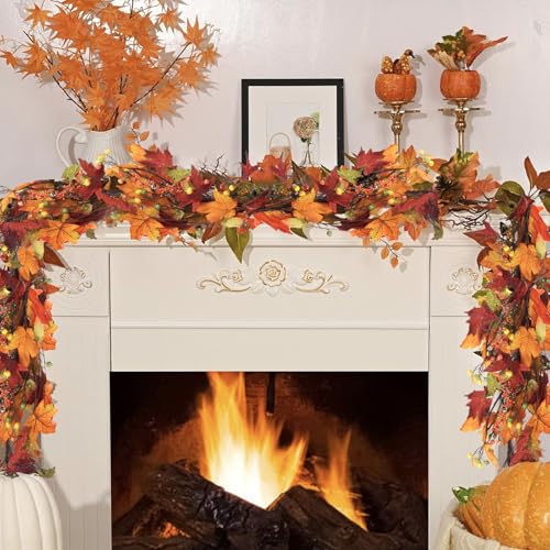 Fall Leaves Garland - 5.9 Ft Autumn Maple Leaf Decor for Indoor Outdoor Fall Decorations