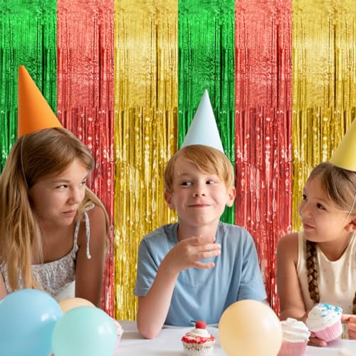 Hawaii Party Backdrop Decorations - Vibrant Summer Streamers, Foil Fringe Curtains, 10 Pcs - Hawaii Color