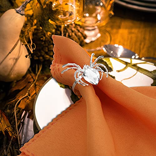 Halloween Metal Spider Napkin Rings - Silver, Set of 8