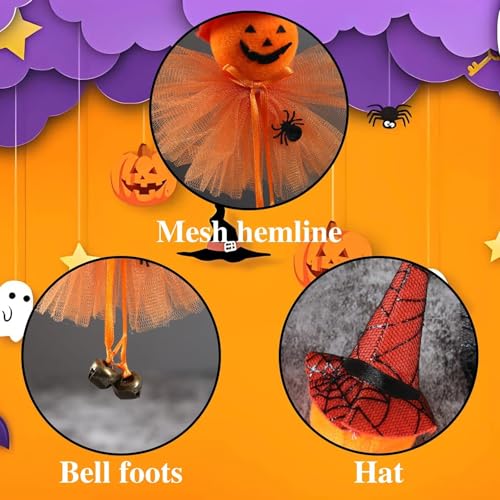Halloween Hanging Bell Decor Set - 4PCS Pumpkin Ghost Witch Black Cat - Color-02