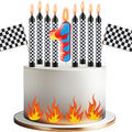 Race Car Birthday Number 1 Candle & Checkered Cake Topper Set - Racing Theme