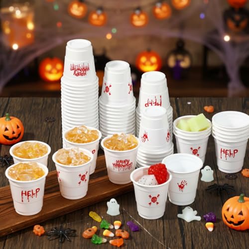 Halloween Bloody Shot Glasses Set - 100 Disposable 2oz Plastic Cups for Parties