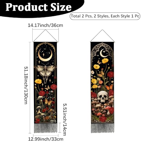 Witchy Gothic Moth Skull Tapestry Wall Hanging - 51x13 Inch, Mysterious Bedroom Decor
