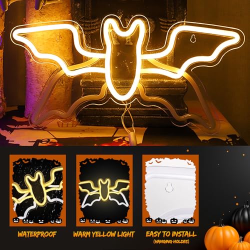 Warm Halloween Flying Bat Neon Sign - Animated Wing Flap Wall Decor