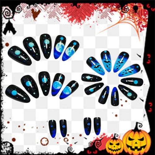 Halloween Press On Nails Long Bat Moon Pattern - Variation of THIS listing 7