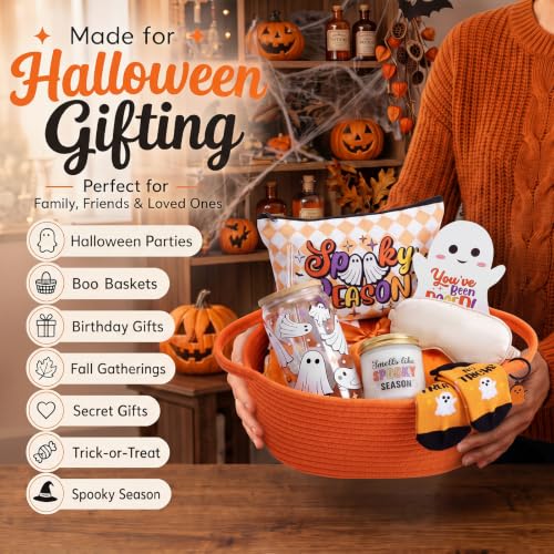 Halloween Boo Gift Basket for Women - Orange, 8 Pcs Festive Stuffer Set