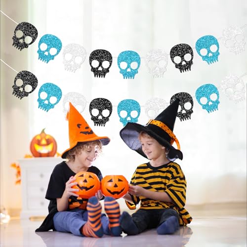 Blue Skull Garland for Halloween Party Decorations Gothic Birthday Banner - 2PCS