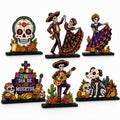 6 Pcs Day of the Dead Wooden Centerpieces - Sugar Skull Table Decor