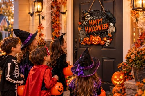 Happy 40 Halloween Door Sign Wooden Decoration - Distressed Rustic Style
