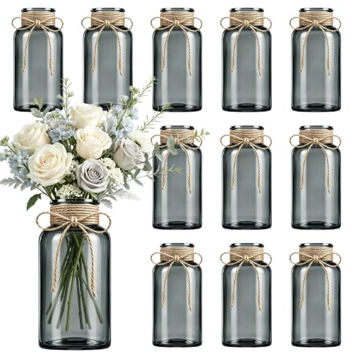 TAOZIMA Black Mason Jar Glass Vases 12 Pack for Centerpieces - Elegant Home Decor