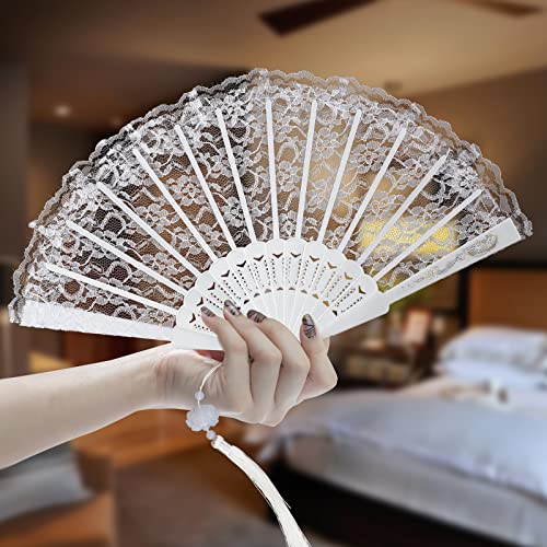 White Lace Foldable Hand Fan - Vintage Style for Weddings & Parties