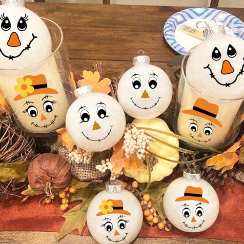 Fall Scarecrow Face Stickers Vinyl Decals for Crafts and Decorations - 24 Pieces