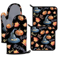 Halloween Pumpkin Autumn Maple Leaf Oven Mitts and Pot Holders Set - Heat Resistant Kitchen Baking & Grilling 4Pcs