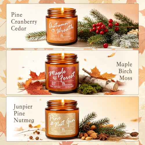 Amber Fall Candles Set - 6 Scented Autumn Soy Candles, 180 Hours Burn Time