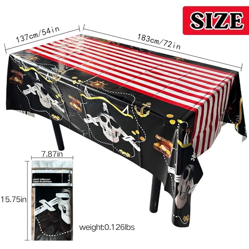 Halloween Tablecloth 54x108 Inch Waterproof Plastic Cover with Skeleton Design - 3 Pack